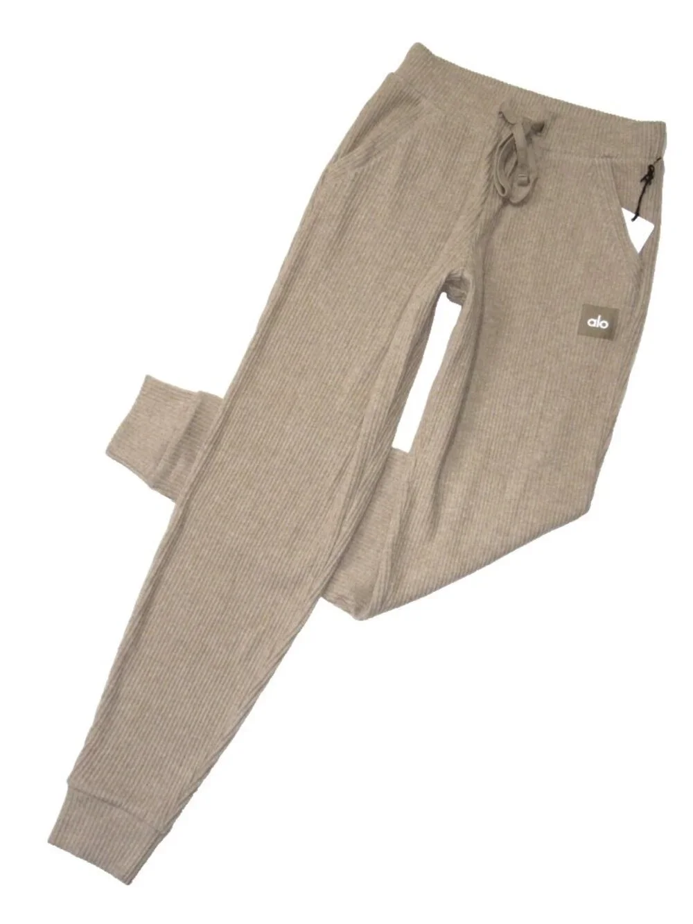 NWT Alo Yoga Muse Sweatpant in Heather Gravel Ribbed Tapered Jogger Pants XXS